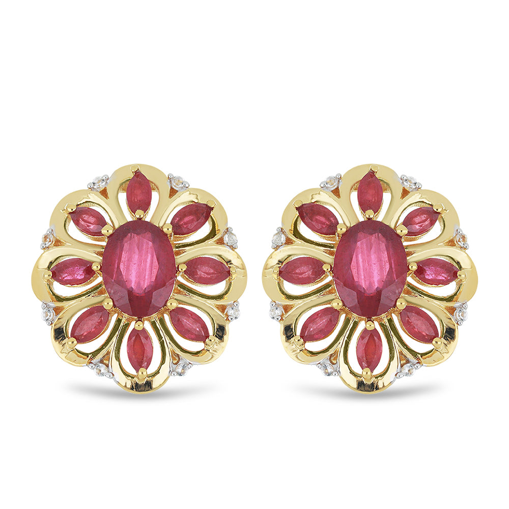 Goldplattierte Silberohrringe mit Rubin aus Madagaskar und weißem Topas 1