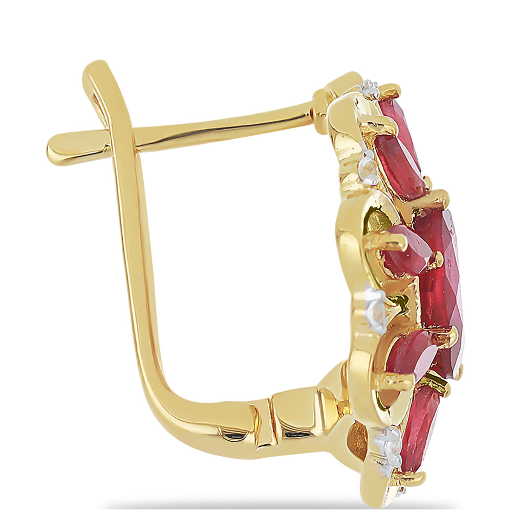 Goldplattierte Silberohrringe mit Rubin aus Madagaskar und weißem Topas
