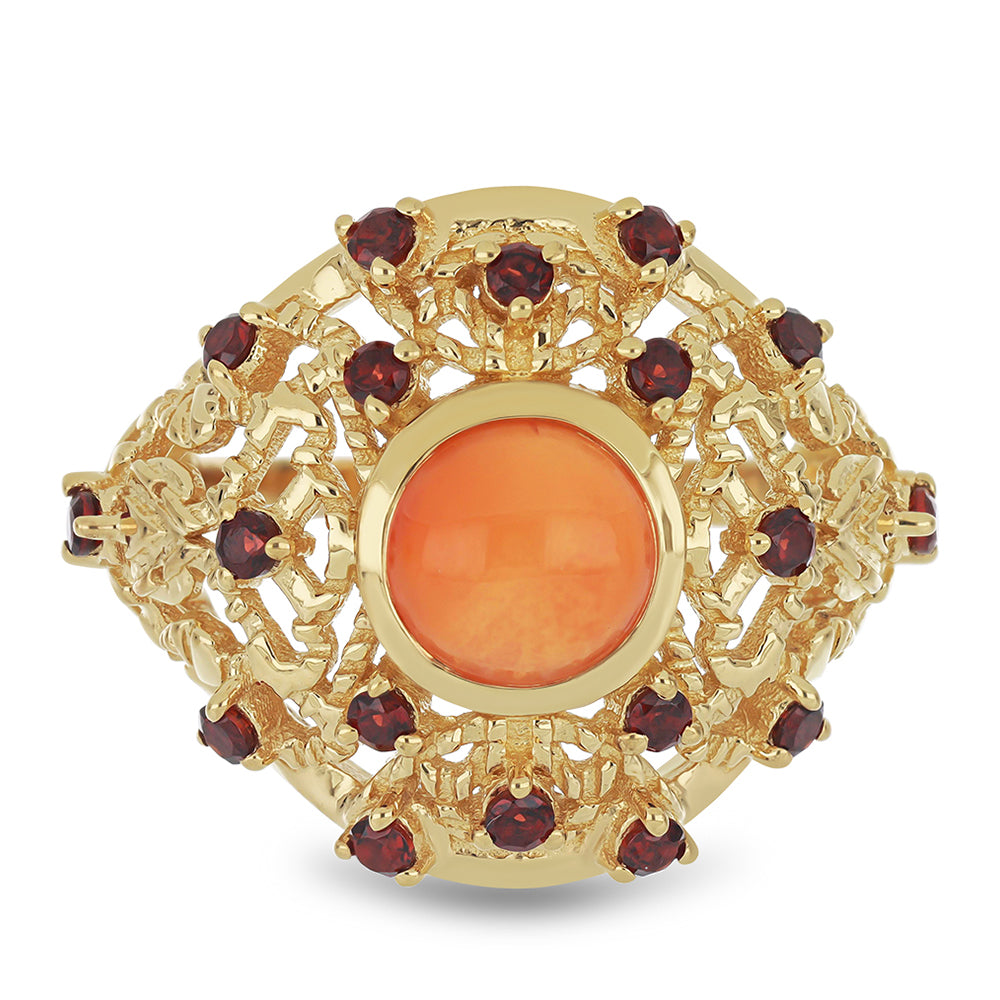 Goldplattierter Silberring mit Karneol und Barton Granat