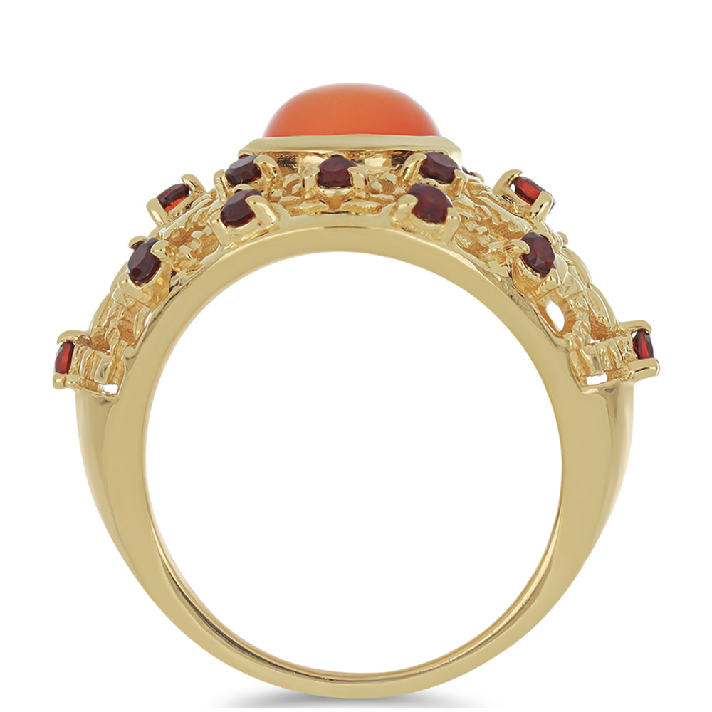 Goldplattierter Silberring mit Karneol und Barton Granat