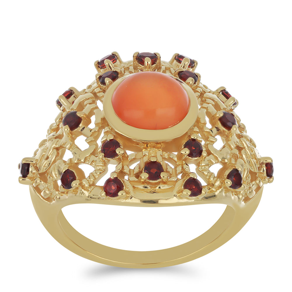 Goldplattierter Silberring mit Karneol und Barton Granat
