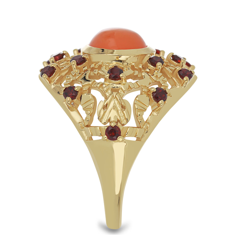 Goldplattierter Silberring mit Karneol und Barton Granat