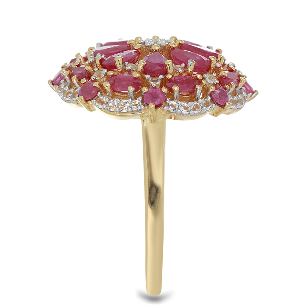 Goldplattierter Silberring mit Rubin aus Madagaskar und weißem Topas