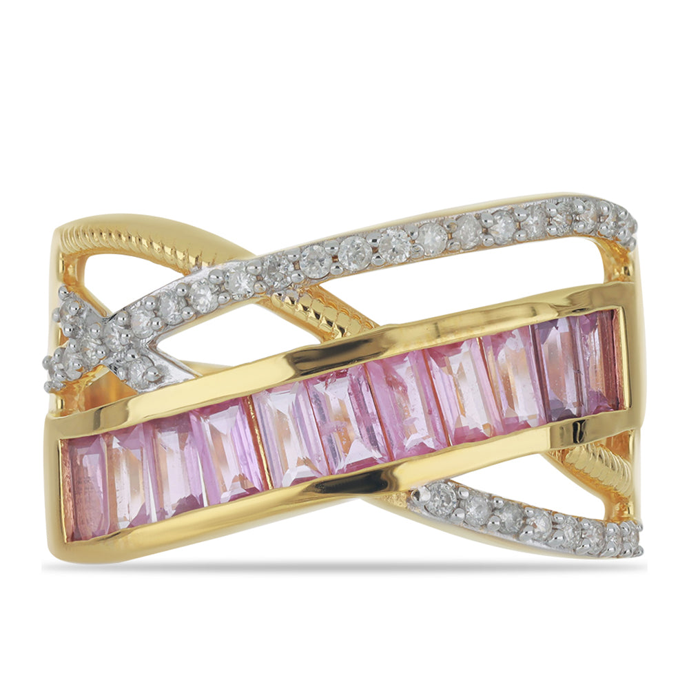 Goldring mit rosafarbenem Saphir und weißem Diamant