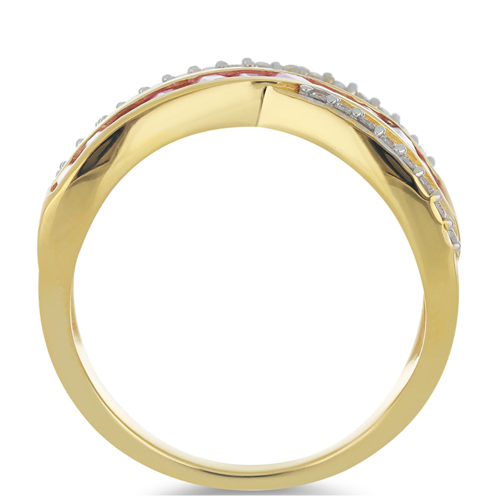 Goldring mit rosafarbenem Saphir und weißem Diamant 2