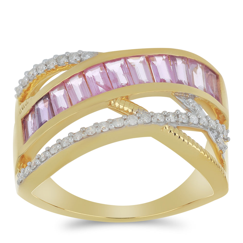 Goldring mit rosafarbenem Saphir und weißem Diamant 3