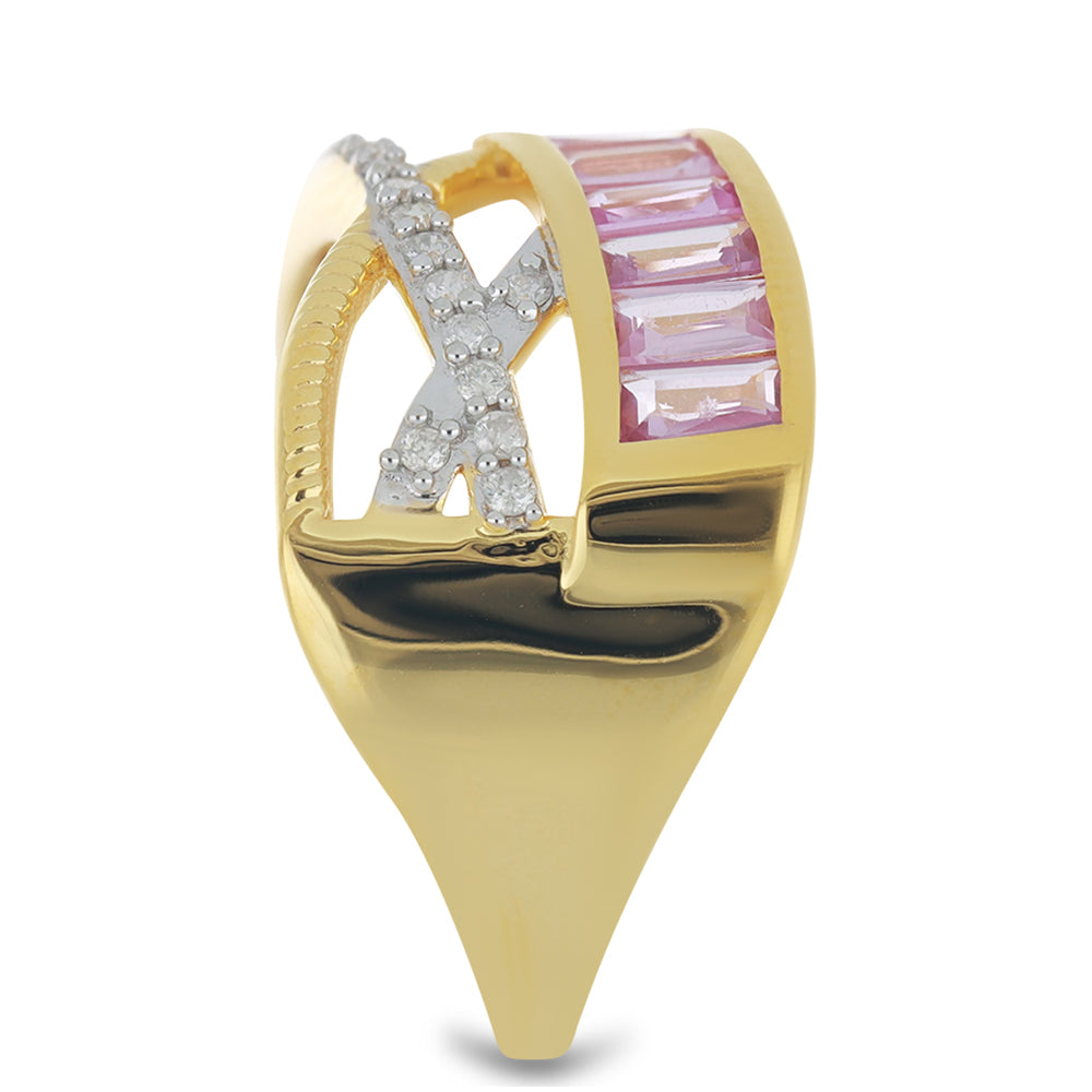 Goldring mit rosafarbenem Saphir und weißem Diamant