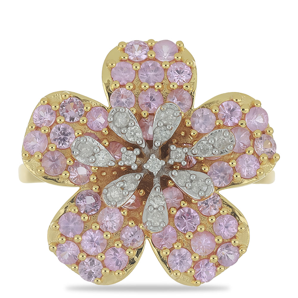Goldring mit rosafarbenem Saphir und weißem Diamant
