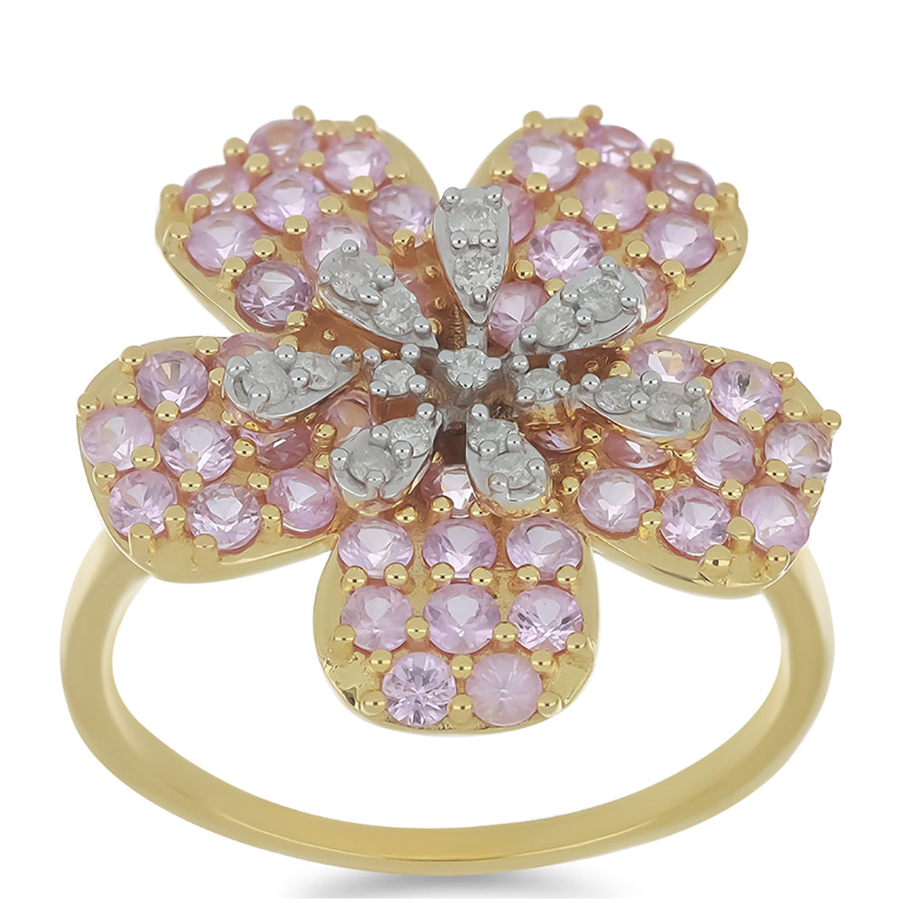 Goldring mit rosafarbenem Saphir und weißem Diamant