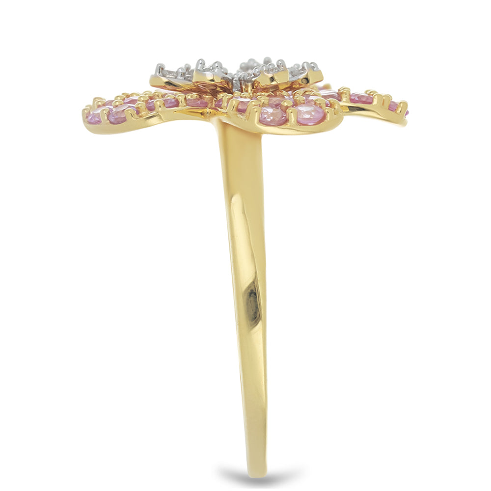Goldring mit rosafarbenem Saphir und weißem Diamant
