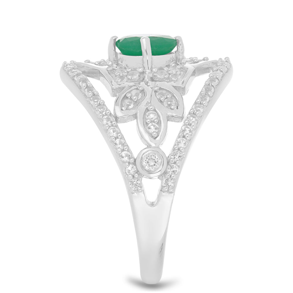 Silberring mit brasilianischem Smaragd und weißem Topas