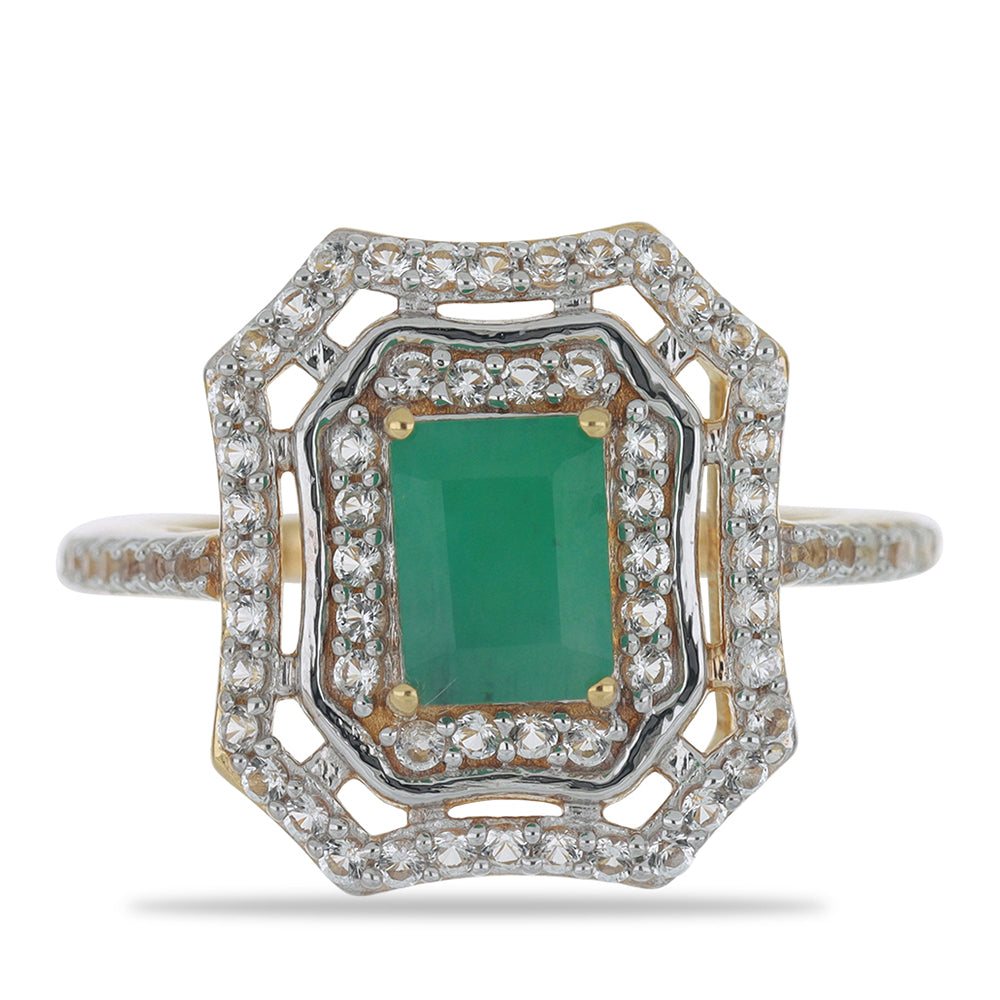 Goldplattierter Silberring mit brasilianischem Smaragd und weißem Topas