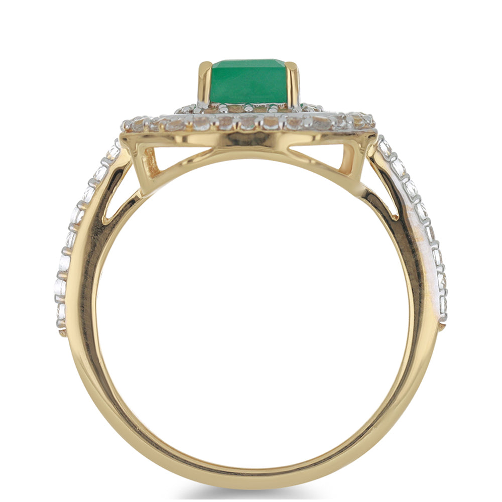 Goldplattierter Silberring mit brasilianischem Smaragd und weißem Topas