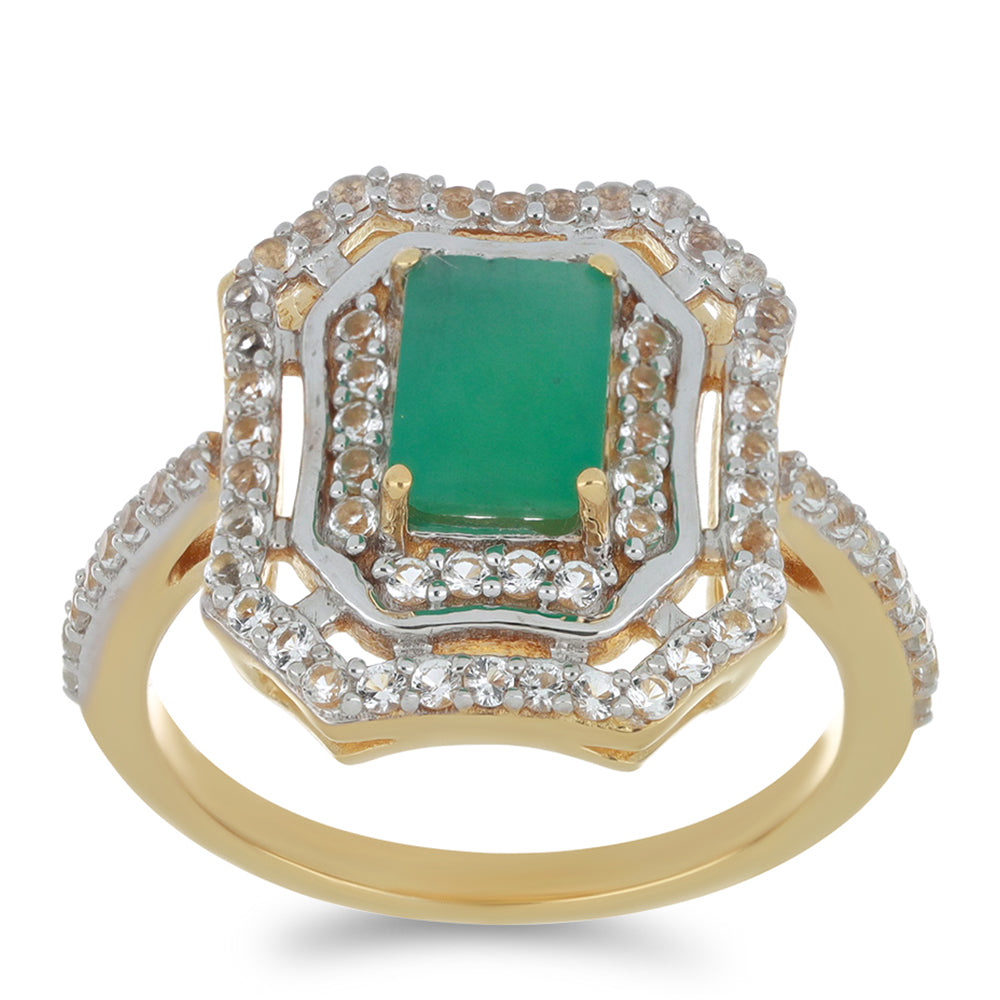 Goldplattierter Silberring mit brasilianischem Smaragd und weißem Topas