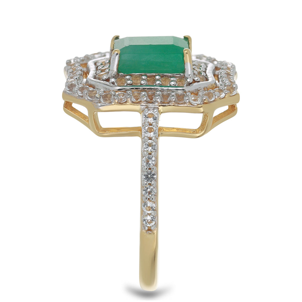 Goldplattierter Silberring mit brasilianischem Smaragd und weißem Topas