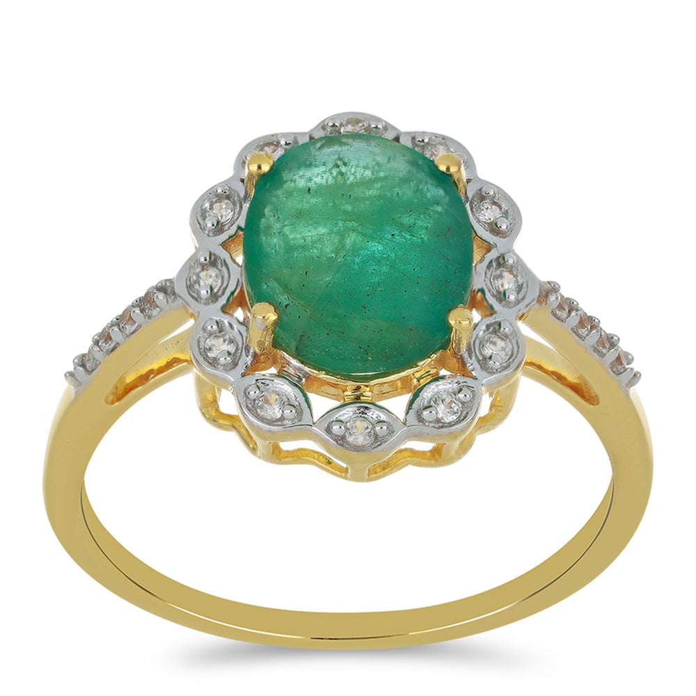 Goldring mit sambischem Smaragd und natürlichem weißem Zirkon 3