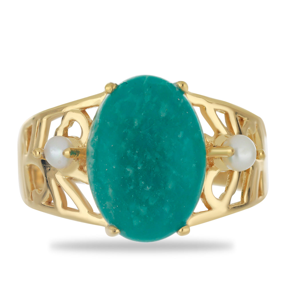 Goldplattierter Silberring mit Amazonit und weißer Süßwasserperle 1