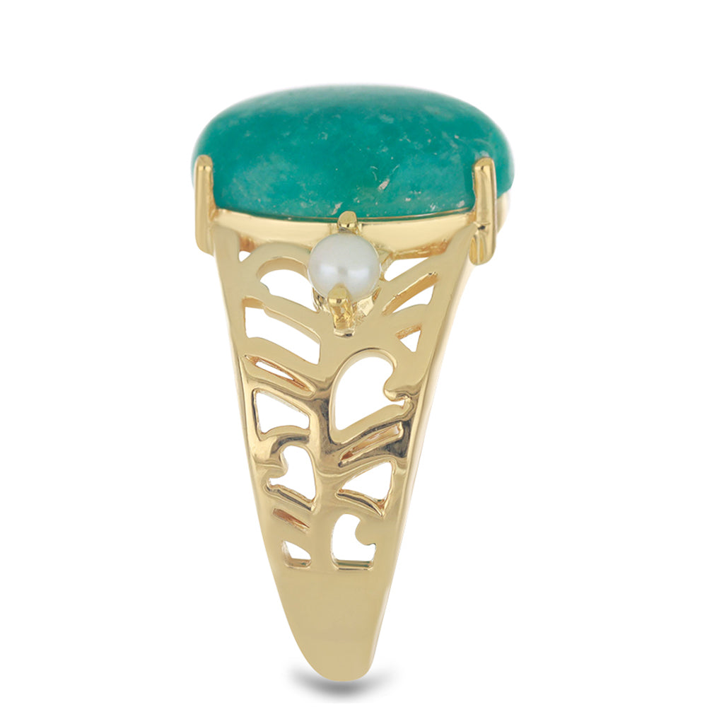 Goldplattierter Silberring mit Amazonit und weißer Süßwasserperle