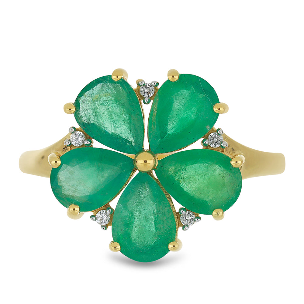 Goldring mit sambischem Smaragd und natürlichem weißem Zirkon 1