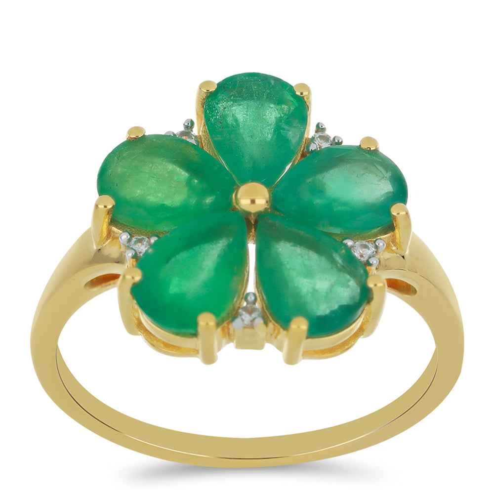 Goldring mit sambischem Smaragd und natürlichem weißem Zirkon 3