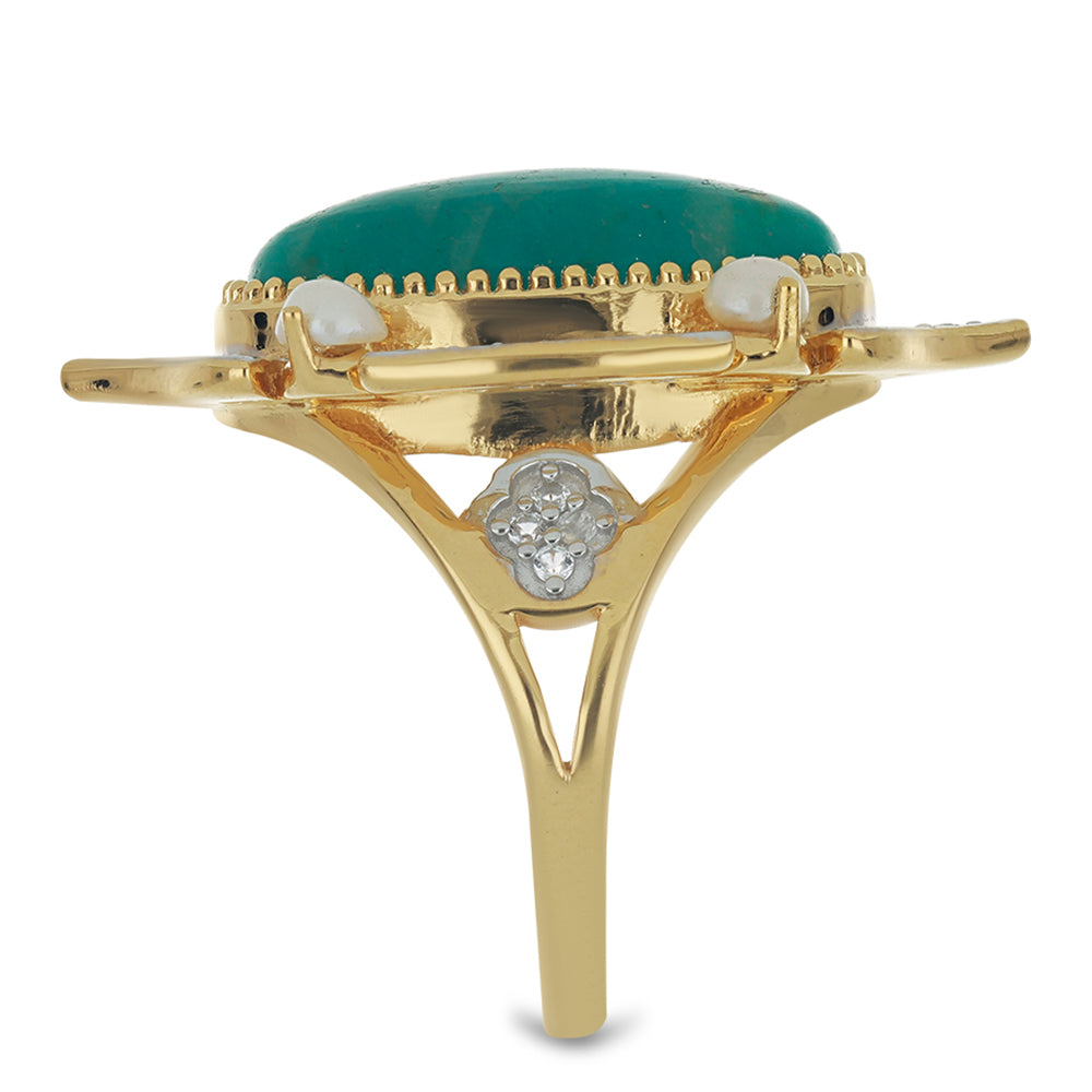 Goldplattierter Silberring mit Amazonit und weißer Süßwasserperle