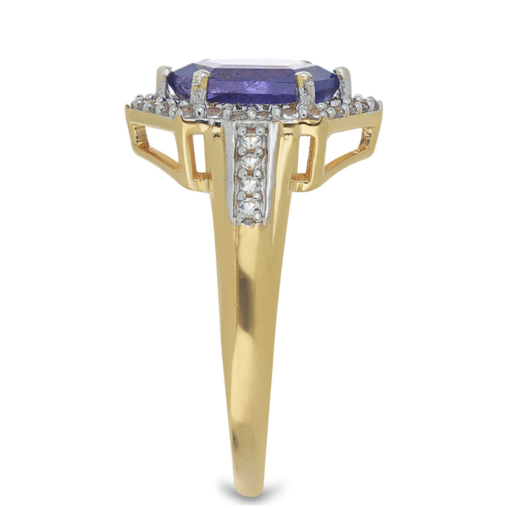 Goldplattierter Silberring mit Tansanit - Klasse AA und weißem Topas