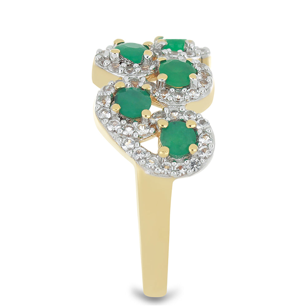 Goldplattierter Silberring mit brasilianischem Smaragd und weißem Topas