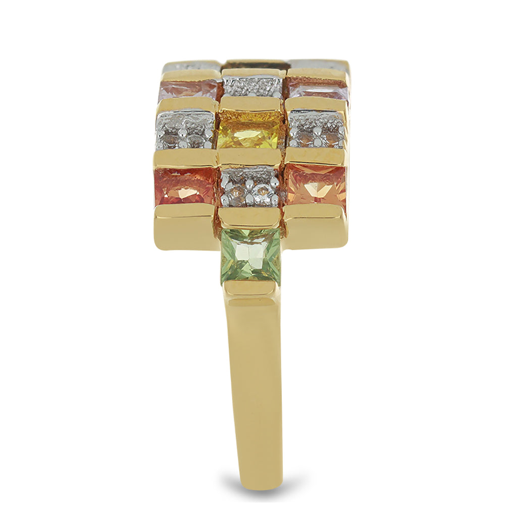 Goldplattierter Silberring mit Regenbogensaphir und weißem Topas