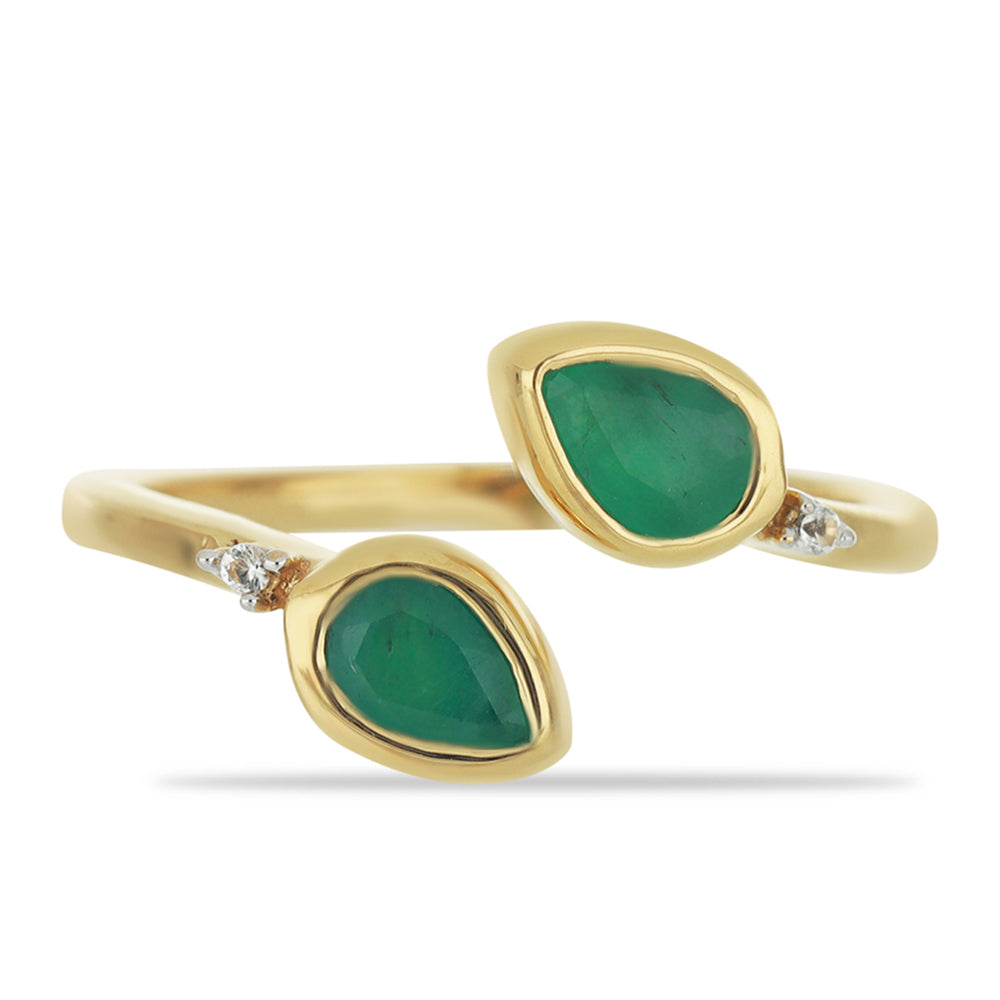 Goldplattierter Silberring mit brasilianischem Smaragd und weißem Topas