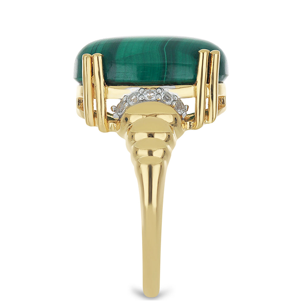 Goldplattierter Silberring mit Malachit und weißem Topas