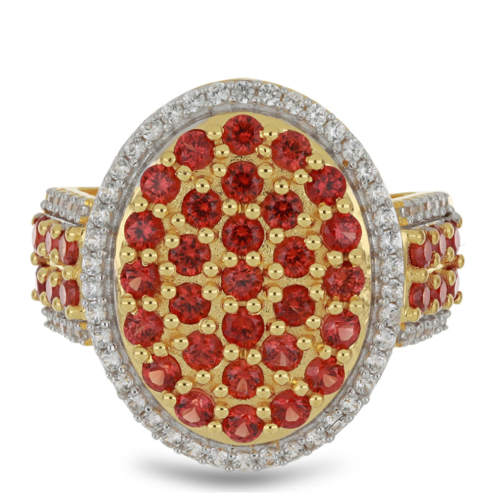 Goldring mit roter Rosebery Saphir und natürlichem weißem Zirkon 1