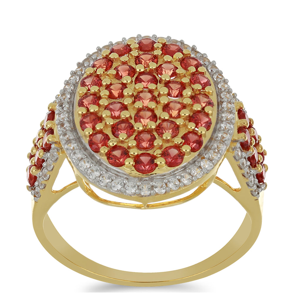 Goldring mit roter Rosebery Saphir und natürlichem weißem Zirkon 3