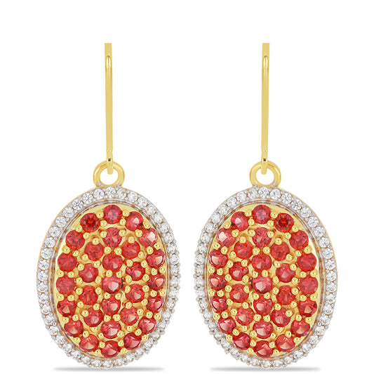 Goldohrringe mit roter Rosebery Saphir und natürlichem weißem Zirkon