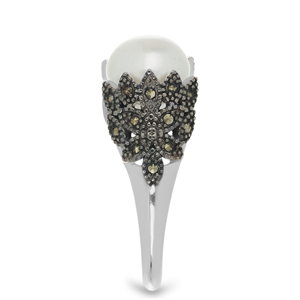 Silberring mit österreichischem Markasit und weißer Perle