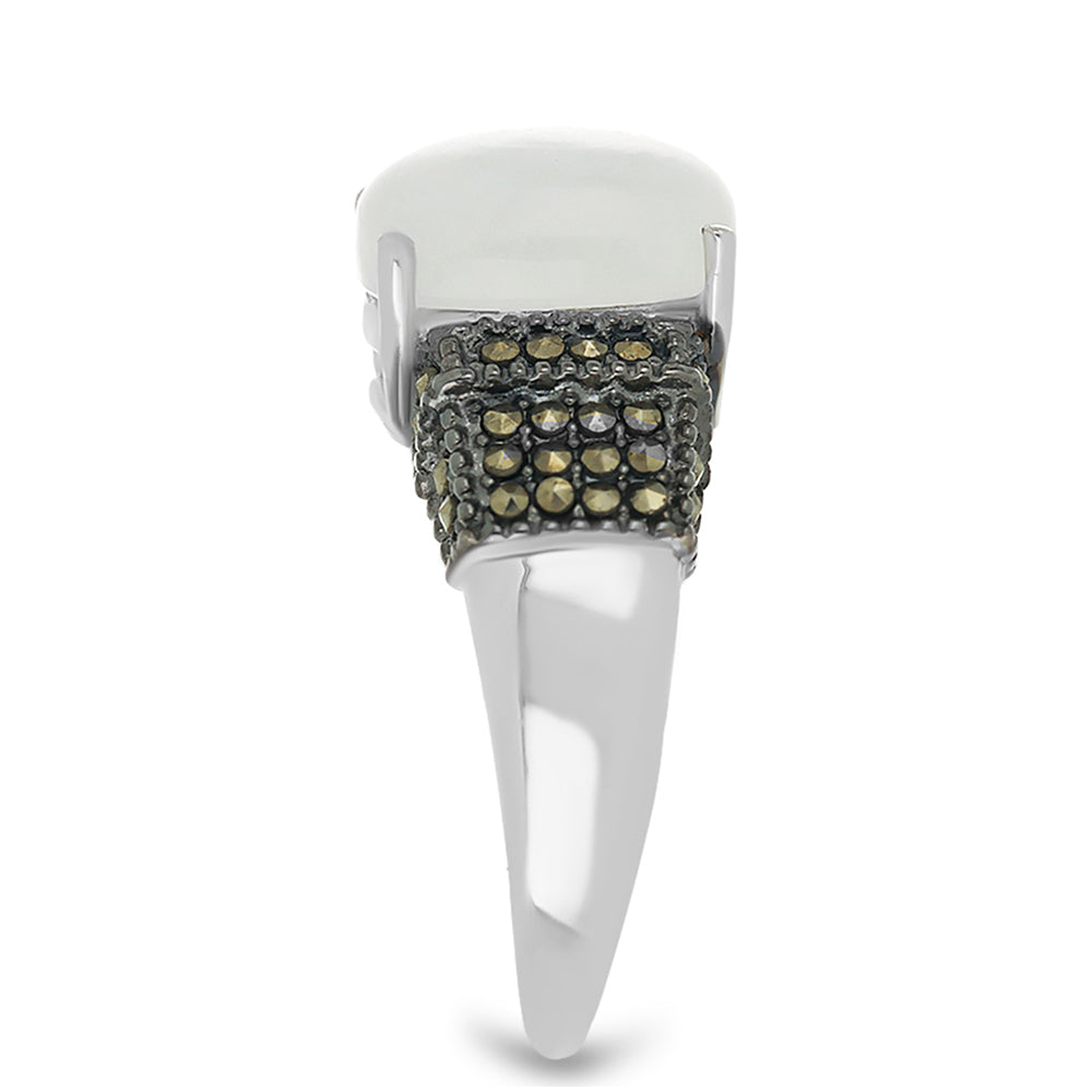 Silberring mit Regenbogenmondstein und österreichischem Markasit