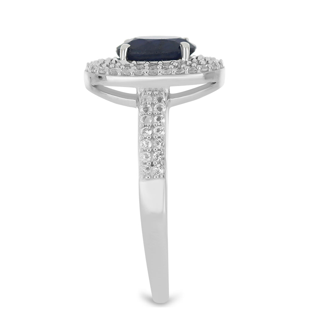 Silberring mit blauem Rosebery Saphir und weißem Topas