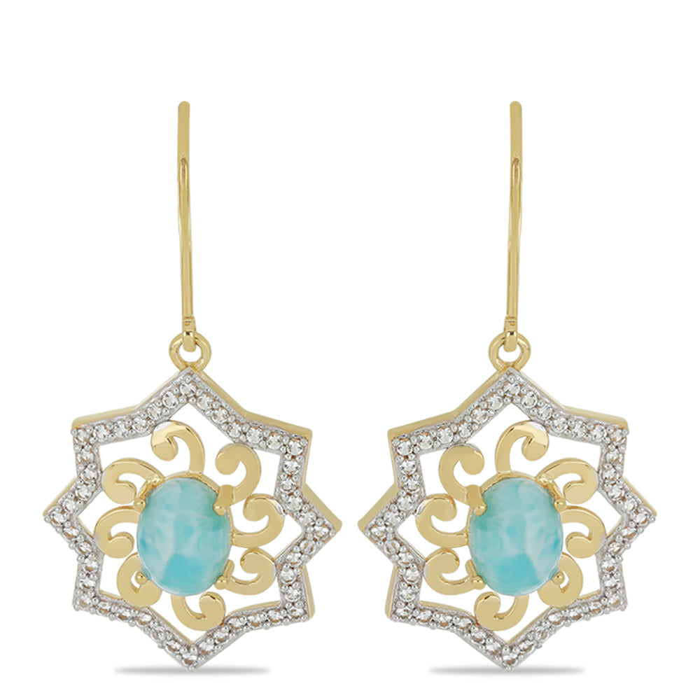 Goldplattierte Silberohrringe mit Larimar und weißem Topas 1