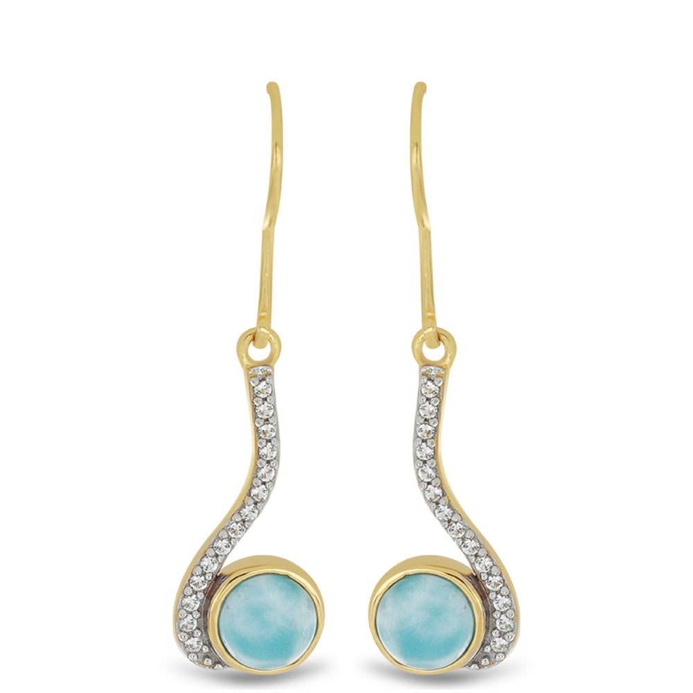 Goldplattierte Silberohrringe mit Larimar und weißem Topas
