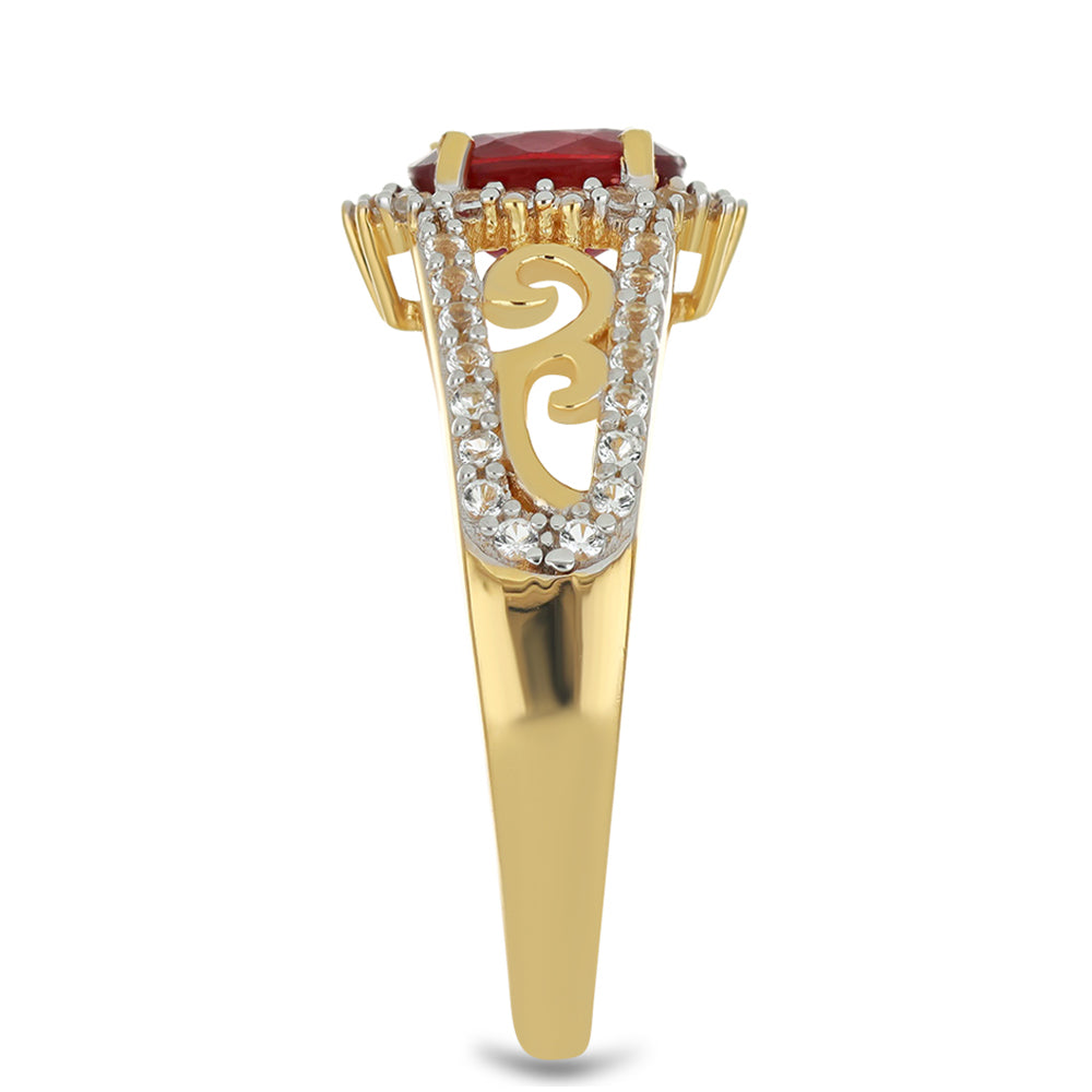 Goldplattierter Silberring mit Rubin aus Madagaskar und weißem Topas