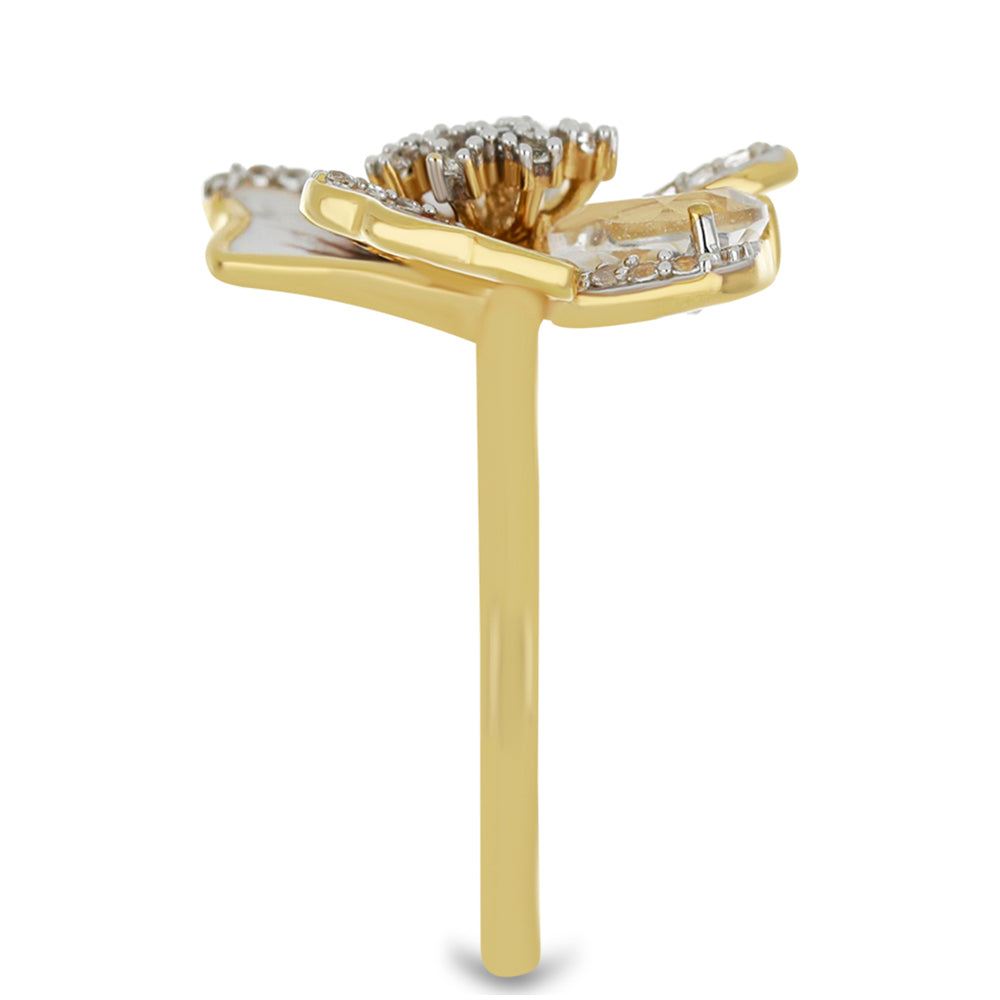 Goldplattierter Silberring mit Emaille und weißem Topas