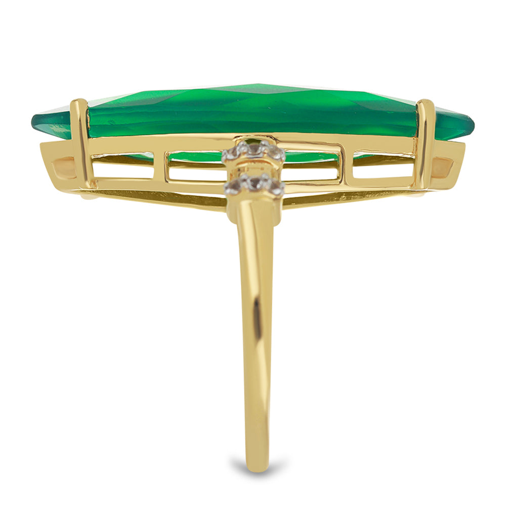 Goldplattierter Silberring mit grünem Achat und weißem Topas