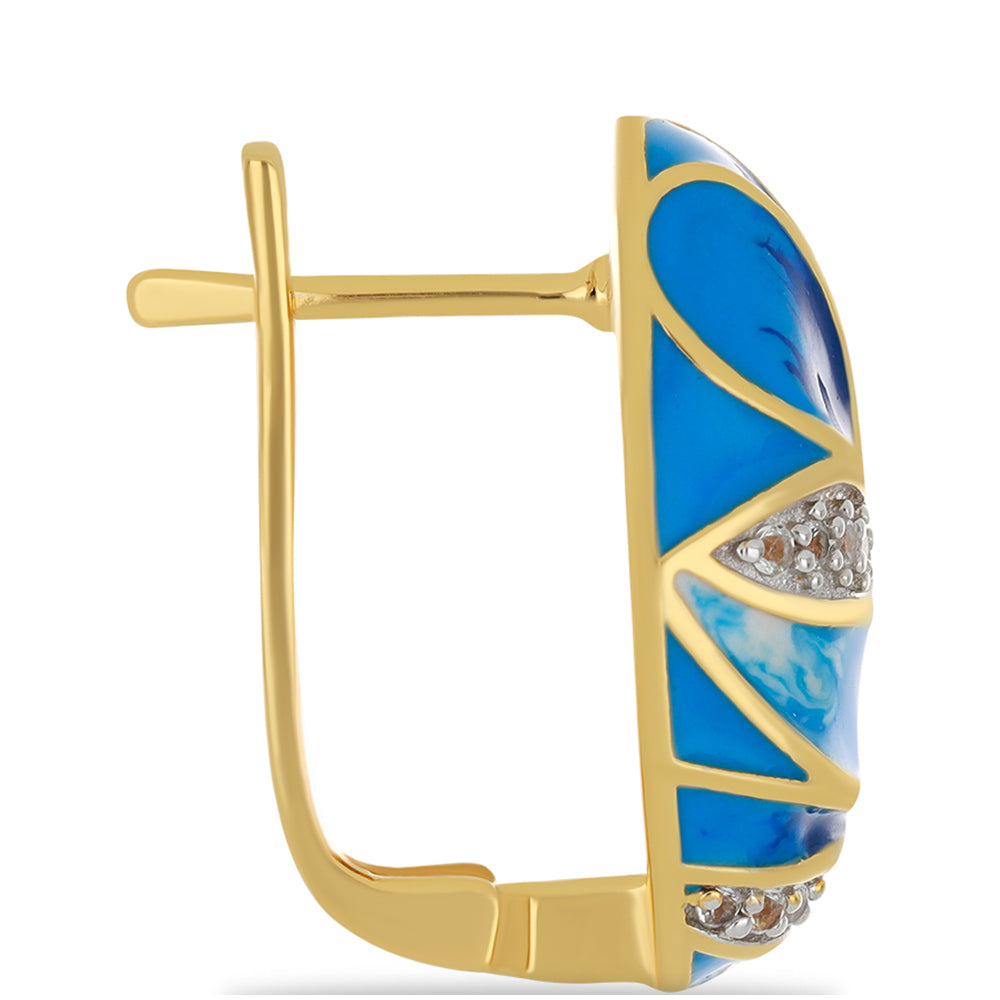 Goldplattierte Silberohrringe mit Emaille und weißem Topas 2