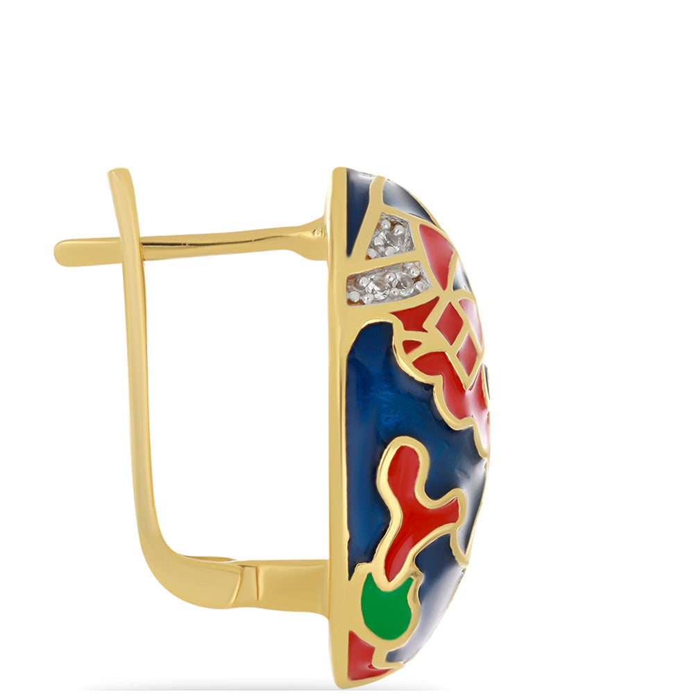 Goldplattierte Silberohrringe mit Emaille und weißem Topas 2