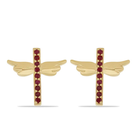 Goldplattierte Silberohrringe mit Rubin aus Madagaskar