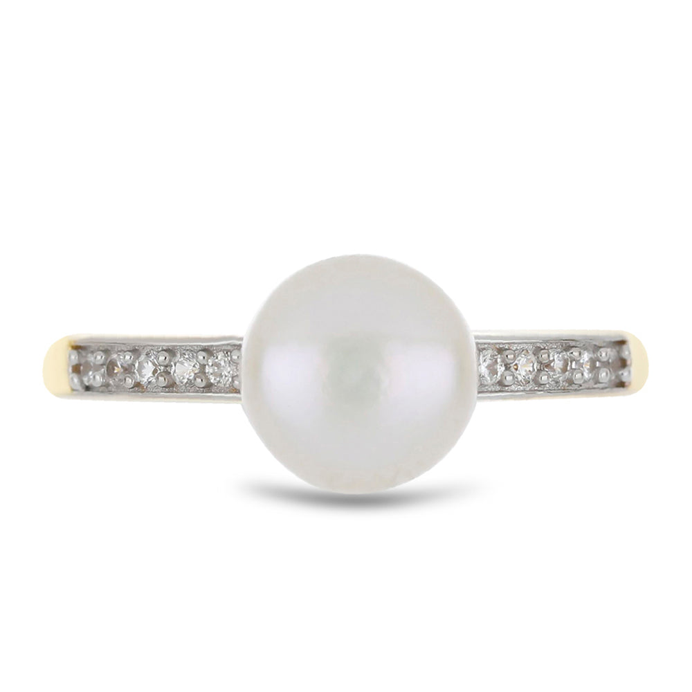 Goldring mit Akoya-Zuchtperle und natürlichem weißem Zirkon