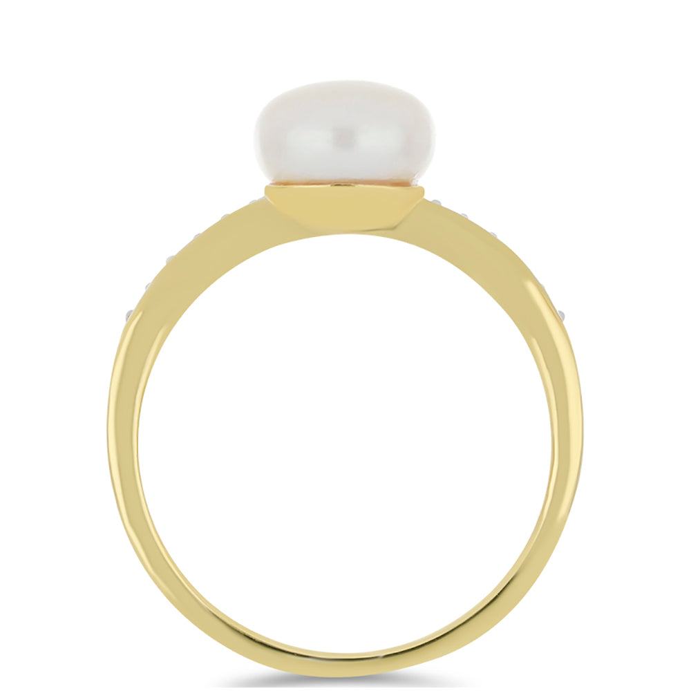 Goldring mit Akoya-Zuchtperle und natürlichem weißem Zirkon