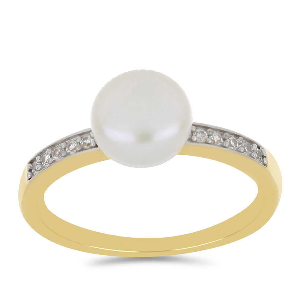 Goldring mit Akoya-Zuchtperle und natürlichem weißem Zirkon