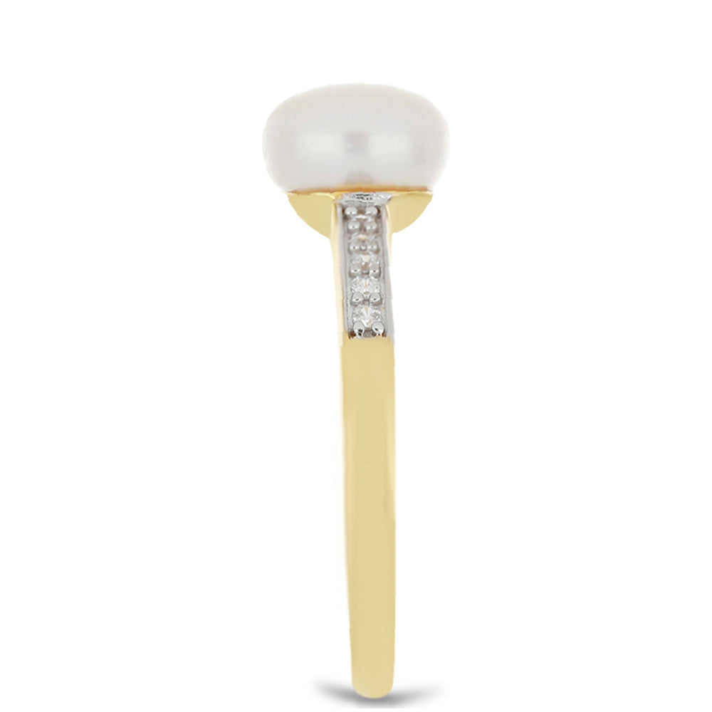 Goldring mit Akoya-Zuchtperle und natürlichem weißem Zirkon 4