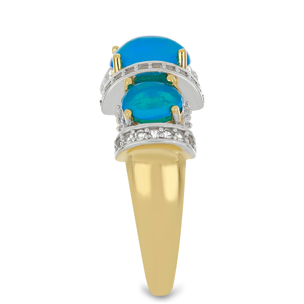 Goldplattierter Silberring mit äthiopischem Paraiba-Blauopal und weißem Topas