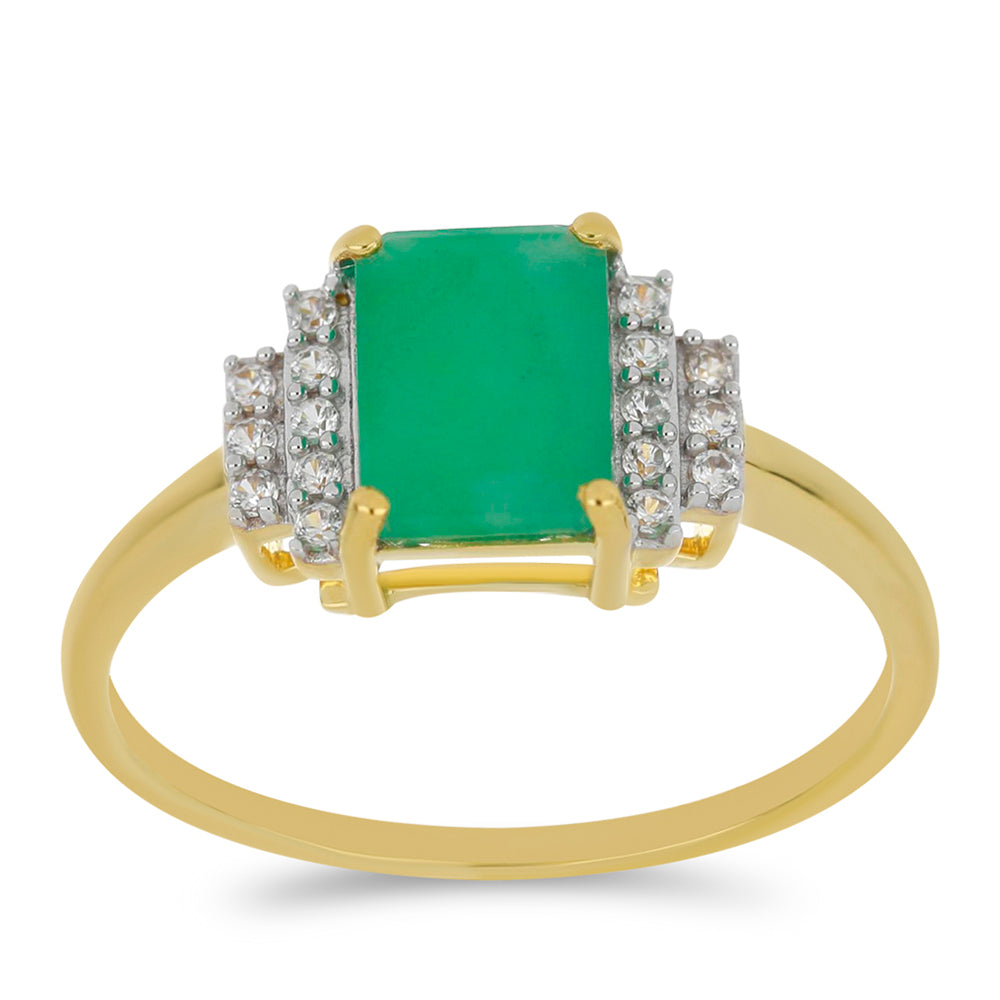 Goldring mit brasilianischem Smaragd und natürlichem weißem Zirkon 3